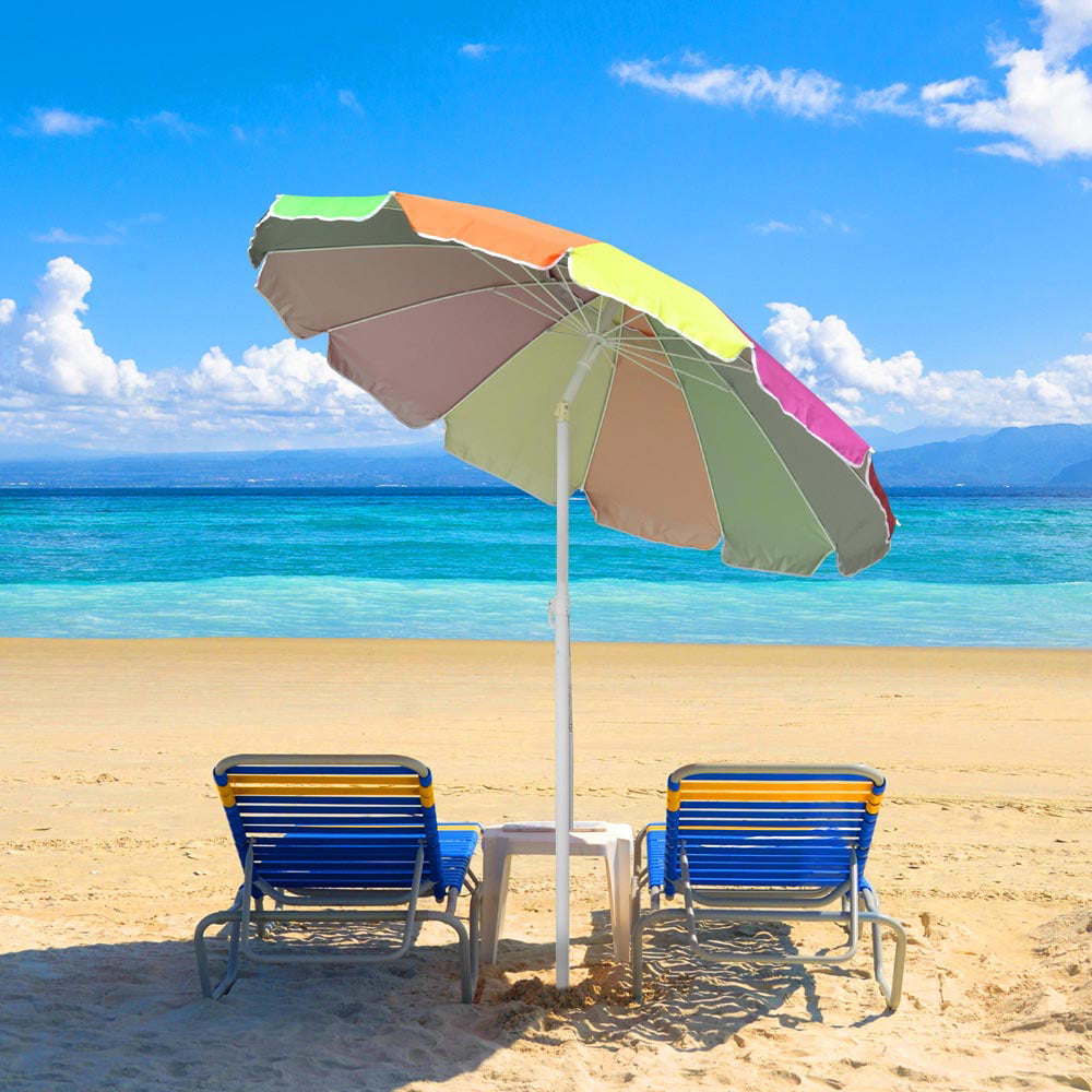 68" 34" R Yellow Red Green Blue Sun Protection Rainbow Beach Umbrella 