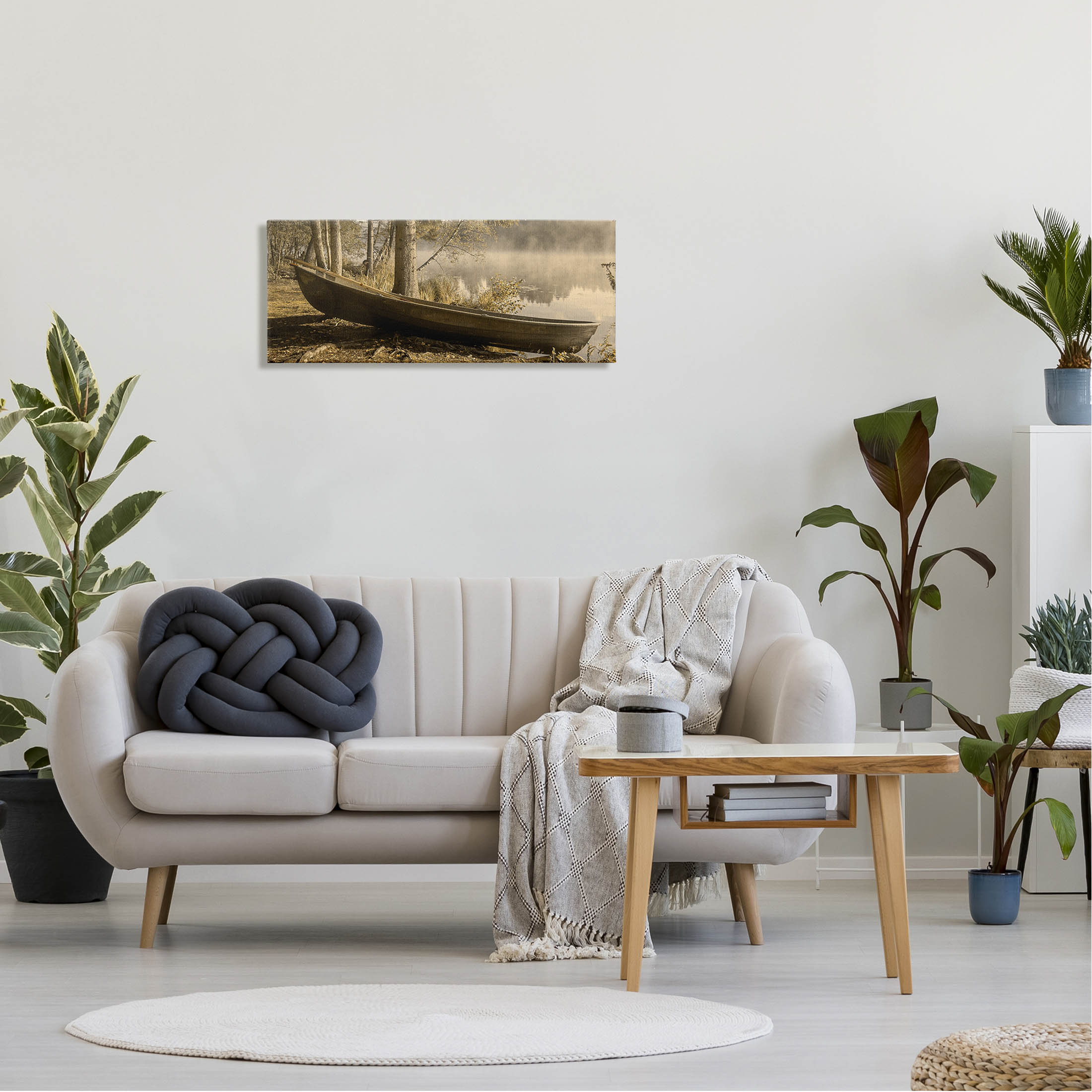 Woodland Lake Shore Canoe Landscape Photograph Gallery Wrapped Canvas Print Wall Art