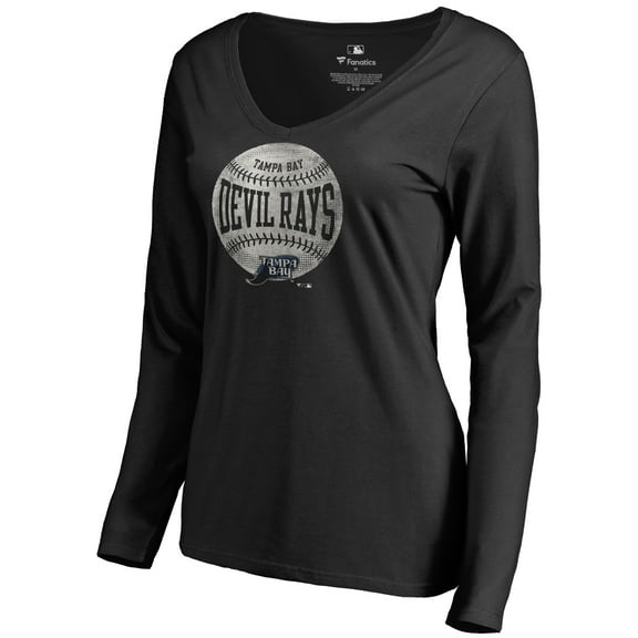 Women's Black Tampa Bay Rays Cooperstown Collection Slider Long Sleeve V-Neck T-Shirt