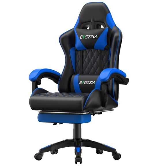 Bigzzia Gaming Chair with Footrest, Gamer Chair for Adults,Lumbar Pillow and Headrest Adjustable, Blue