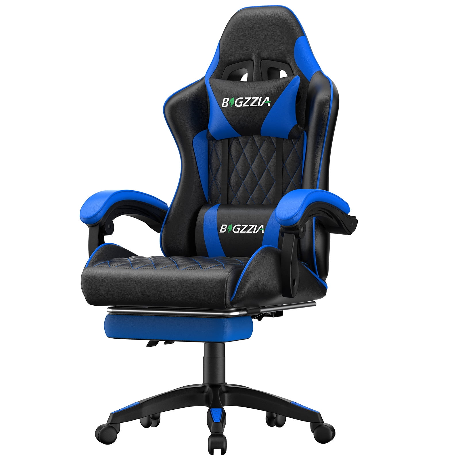 Bigzzia Gaming Chair with Footrest, Gamer Chair for Adults,Lumbar Pillow and Headrest Adjustable, Blue