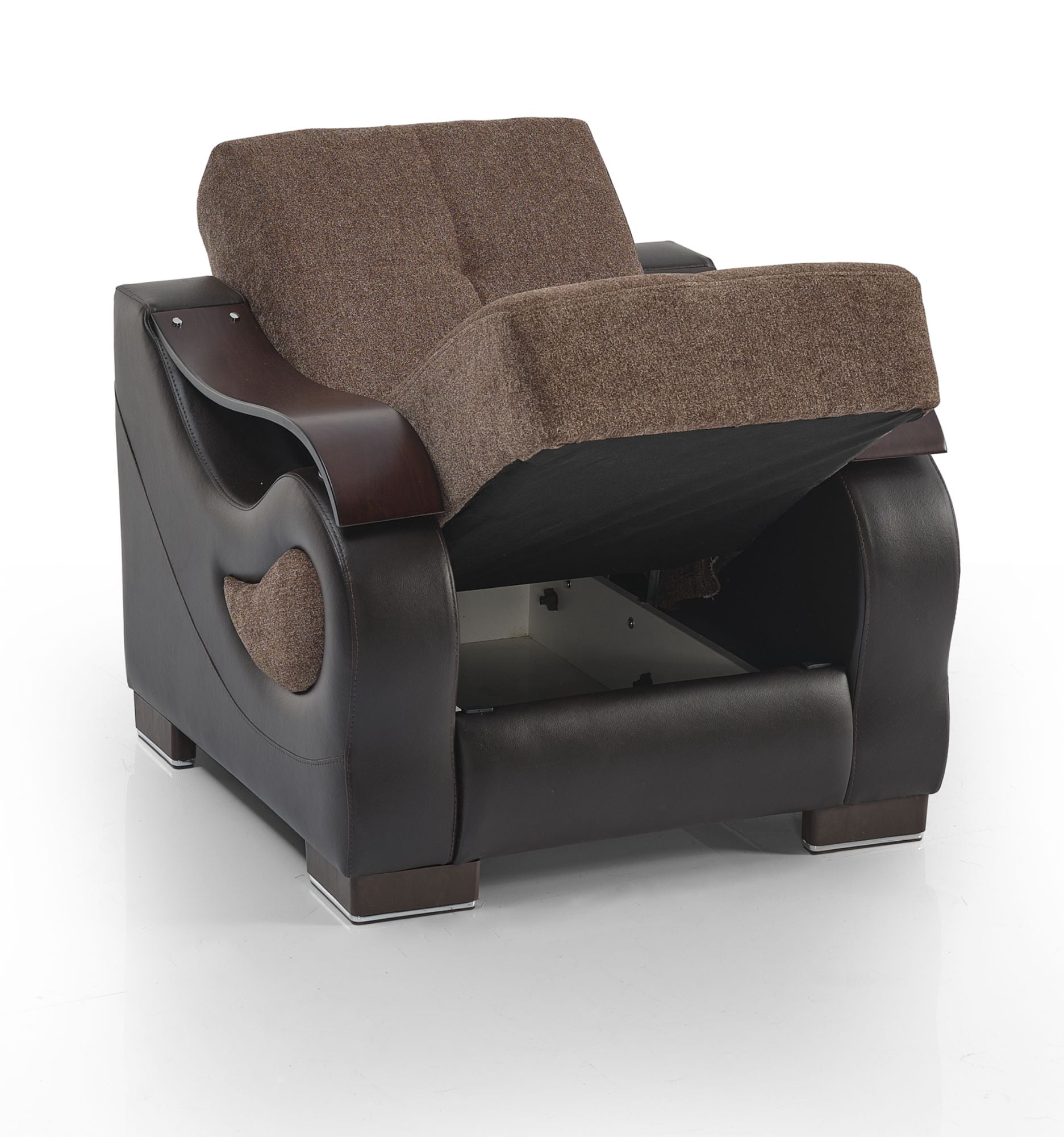 Ottomanson Convertible Accent Armchair with Hidden Storage, Firm Comfort Seating, Brown
