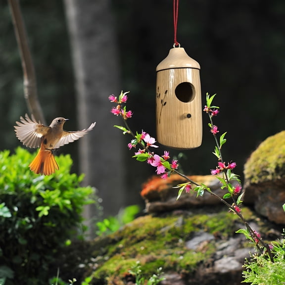 LAMIRO Hummingbird House Wooden Hummingbird House for Outside Hanging Hummingbird Houses for Outside for Nesting 2pcs Wood