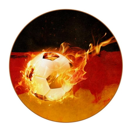 

OWNTA Flame Soccer Football Pattern Premium Microfiber Leather Round Coasters (6PCS) - 11x11 cm/4.3x4.3 in - Durable & Stylish Cup Mat Set