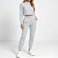 thumbnail image 5 of Women's 2 Piece Outfits Fall Winter Jogger Suits Long Sleeve Crop Tops and Sweatpants Comfy Loungewear Sets with Pockets Casual Tracksuit Gray, 5 of 7