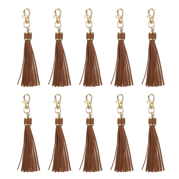 10pcs Borlas de Cuero PU, Charm de Borla de 6" con Gancho Giratorio para Hacer Joyería (Café Oscuro)