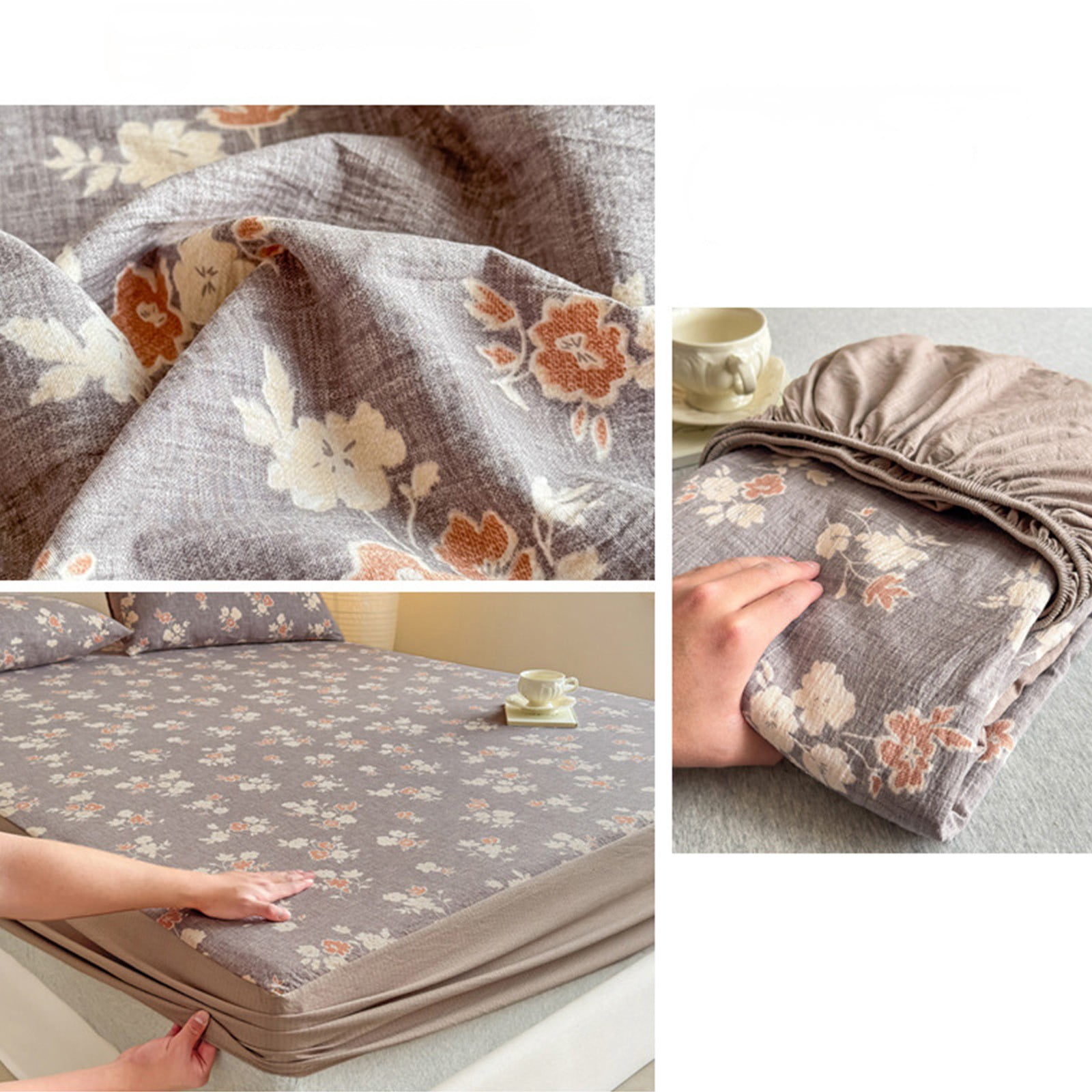 Japceit 35.43x78.44 Inch Fitted Sheet, Comfortable Cool Floral Pattern Mattress Protective Cover, Easy Clean Single Bed Sheet for Home Dormitory