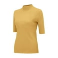 thumbnail image 5 of 2024 Women's Short Sleeve Knit Top Mock Turtleneck Slim Fit Ribbed Sweater for Casual and Business Comfortable Pullover Yellow M, 5 of 9
