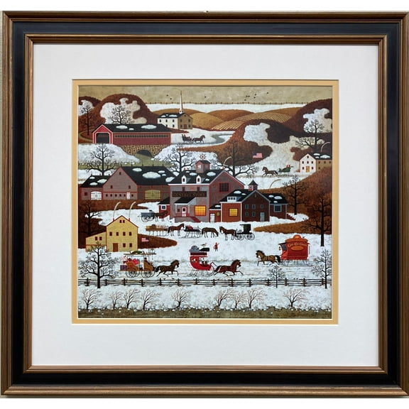 Charles Wysocki "Gifts, Antiques, and Cakes" New CUSTOM FRAMED Art Americana Winter Generic