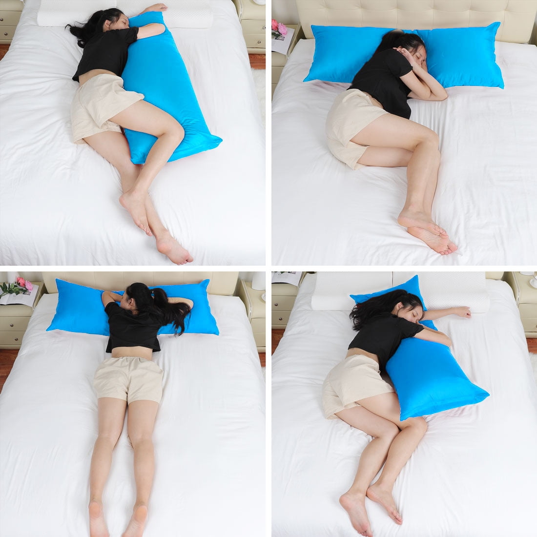 Unique Bargains Cotton Zippered Body Pillowcase Pillow Cover Blue 20" x 54"