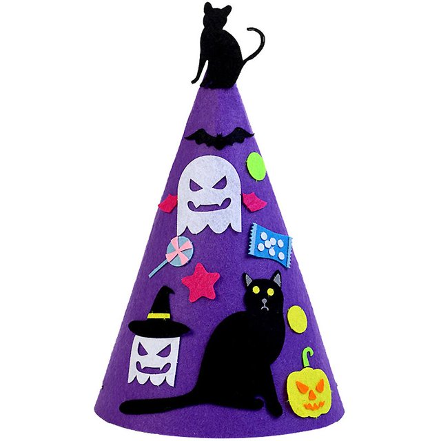 Black cat Sombrero largo puntiagudo interactivo, manualidades hechas a mano, regalo de Halloween para niños y adolescentes