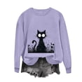 thumbnail image 5 of LangJing Black Cat Halloween Sweatshirts for Women Oversized Long Sleeve Tunic Pullover Fall Tops Spooky Season Sweatshirt Purple,XXL, 5 of 7