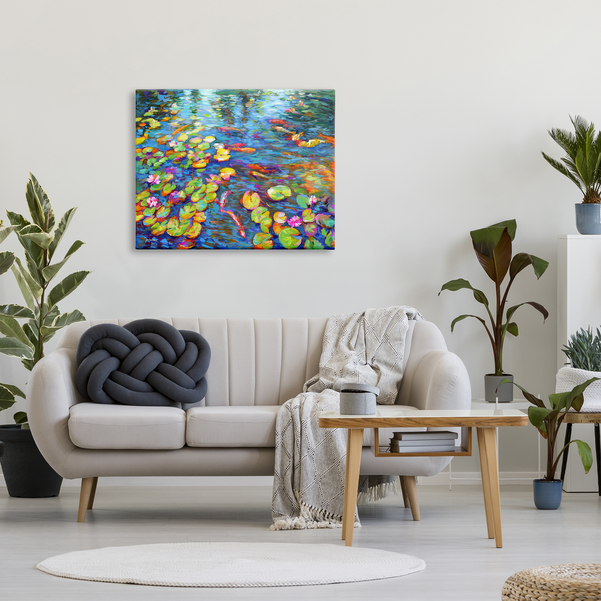 Stupell Industries Koi Fish and Water Lilies Landscape Painting Gallery Wrapped Canvas Art Print Wall Art, 40 x 30