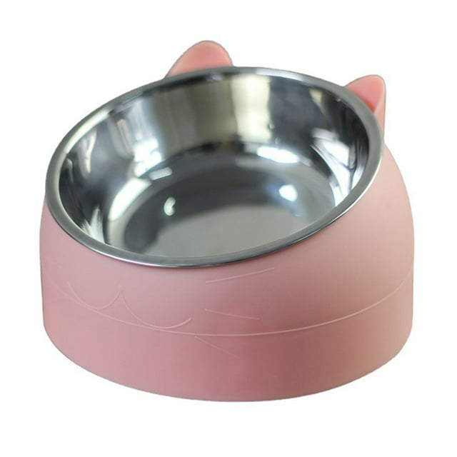 Cuenco de acero inoxidable para gatos y perros, con protección para las vértebras cervicales y boca oblicua, cuenco para comida para mascotas.