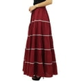 thumbnail image 3 of Bimba Womens Long Flaired Cotton Skirt Boho Maxi Bottoms Elastic Waist Indian Clothing, 3 of 4