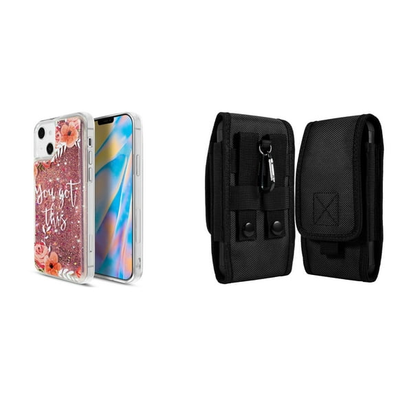 Liquid Glitter Case for iPhone 14 and Belt Holster Pouch - You Got This
