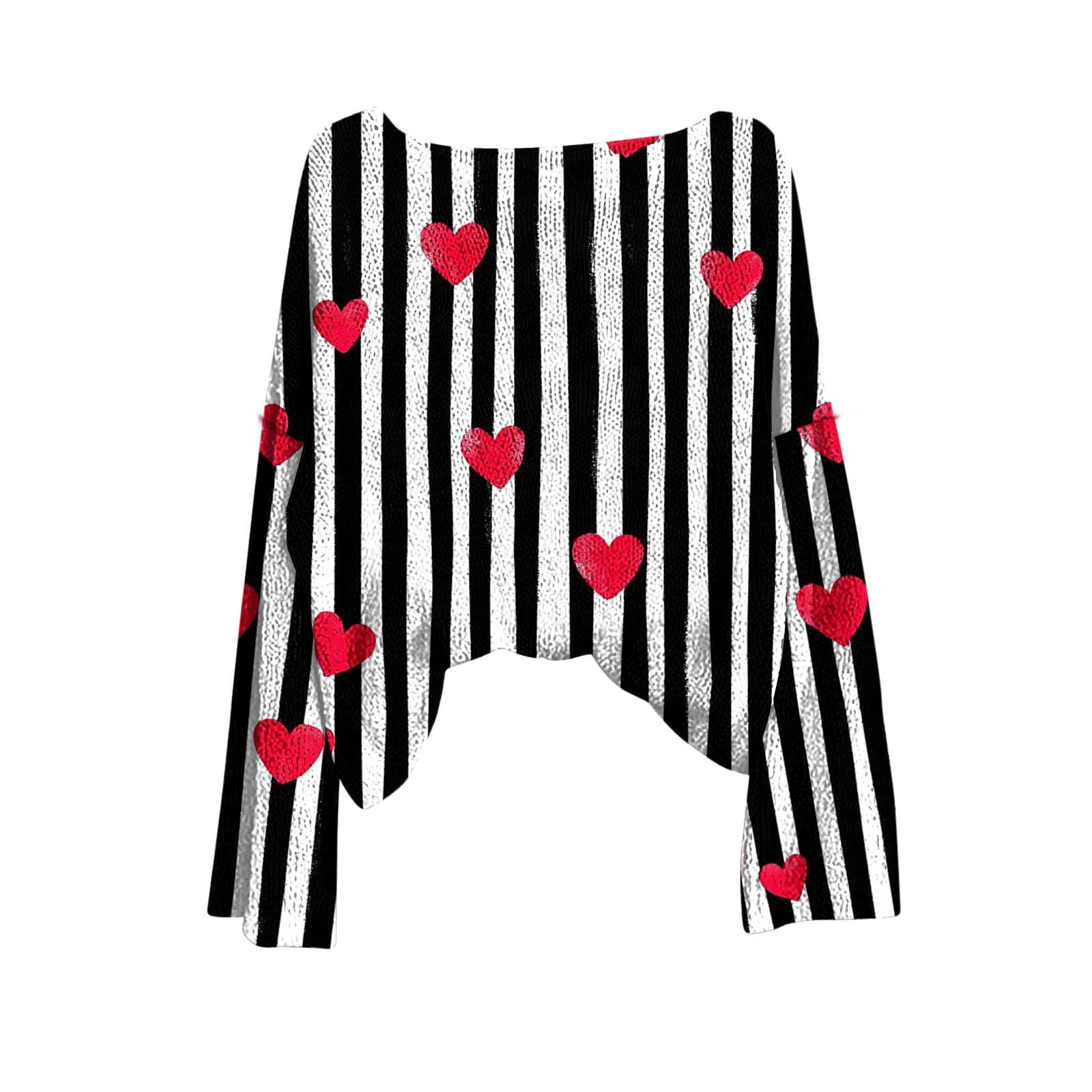 asdoklhq Valentine Plus Size Tops for Women Winter Heart Printed Long Sleeved Round Neck Pullover Fashion Casual Loose Top Black XL