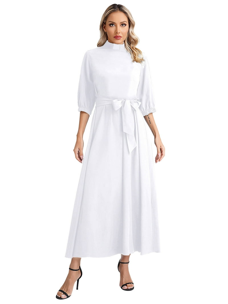 YUUMIN Women 3/4 Sleeve Mock Neck Church Dresses A-line Party Dresses  Wedding Guest Dresses Cocktail White 4XL - Walmart.com