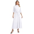 thumbnail image 3 of YUUMIN Women 3/4 Sleeve Mock Neck Church Dresses A-line Party Dresses Wedding Guest Dresses Cocktail White L, 3 of 6