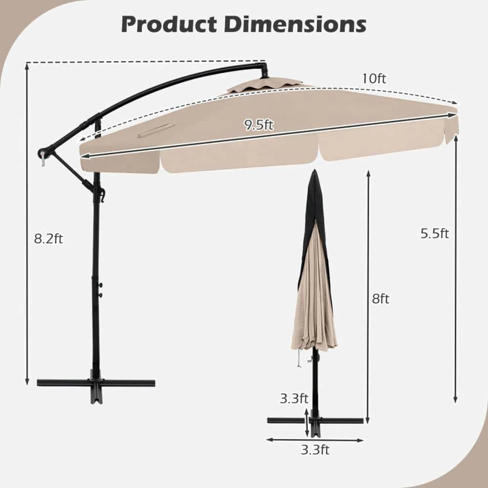 Yardi Yarda 10 Feet Patio Cantilever Umbrella with Cover Tilt Adjustment and Ruffled Edge, Outdoor Shade, Beige