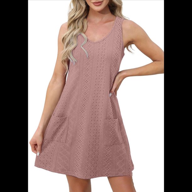 Vestido de Mujer Sin Mangas con Cuello en V y Bolsillos, , Talla M
