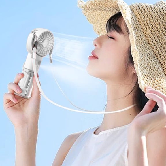 Hxlamzoo Handheld Fan Misting Hand Held Fan Rechargeable Battery Operated Portable 4 Speeds & Adjuatable Head & Low Noise USB & Water Tank, Personal Fan for Travel Camping Outdoor (White)