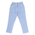 thumbnail image 4 of Men's Linen Pants Lightweight Drawstring Elastic Waist Pockets Loose Fit Straight Legs Summer Beach Yoga Blue L, 4 of 8