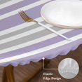 thumbnail image 3 of Light Purple Stripes Round Tablecloth, Fitted Table Cover with Elastic for 36"-44" Round Tables, Modern Minimalist Horizontal Lines Table Cloth Outdoor Indoor Dinning Party Waterproof Tablecloths, 3 of 7