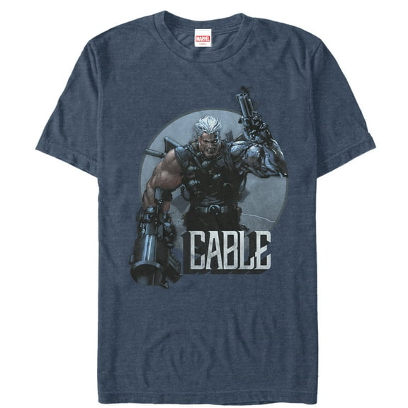 Men's Marvel Cable Battle  Graphic Tee Navy Blue Heather Small