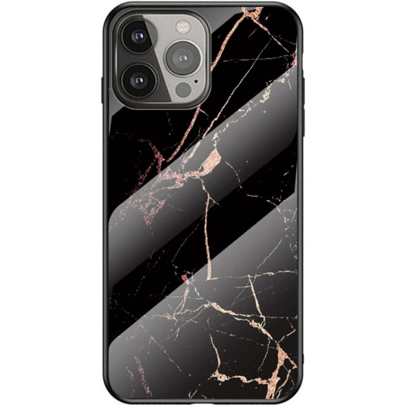 Unique Light Thin Stylish Glossy Marbled Tempered Glass Phone Case for iPhone 14 13 12 11 8 7 6 S SE X XS XR Plus Pro Max Mini Back Cover. Cool Exquisite Dropproof Bumper(Black B,6/6S)
