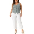 thumbnail image 2 of Agnes Orinda Plus Size Vest for Women Two Piece Plaid Sleeveless Button Vests with Pockets 1X Blue Green/Black, 2 of 6