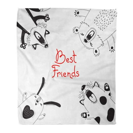 SIDONKU Throw Blanket Warm Cozy Print Flannel Friendship Best Friends Bear Fox Dog Rabbit Baby Comfortable Soft for Bed Sofa and Couch 50x60