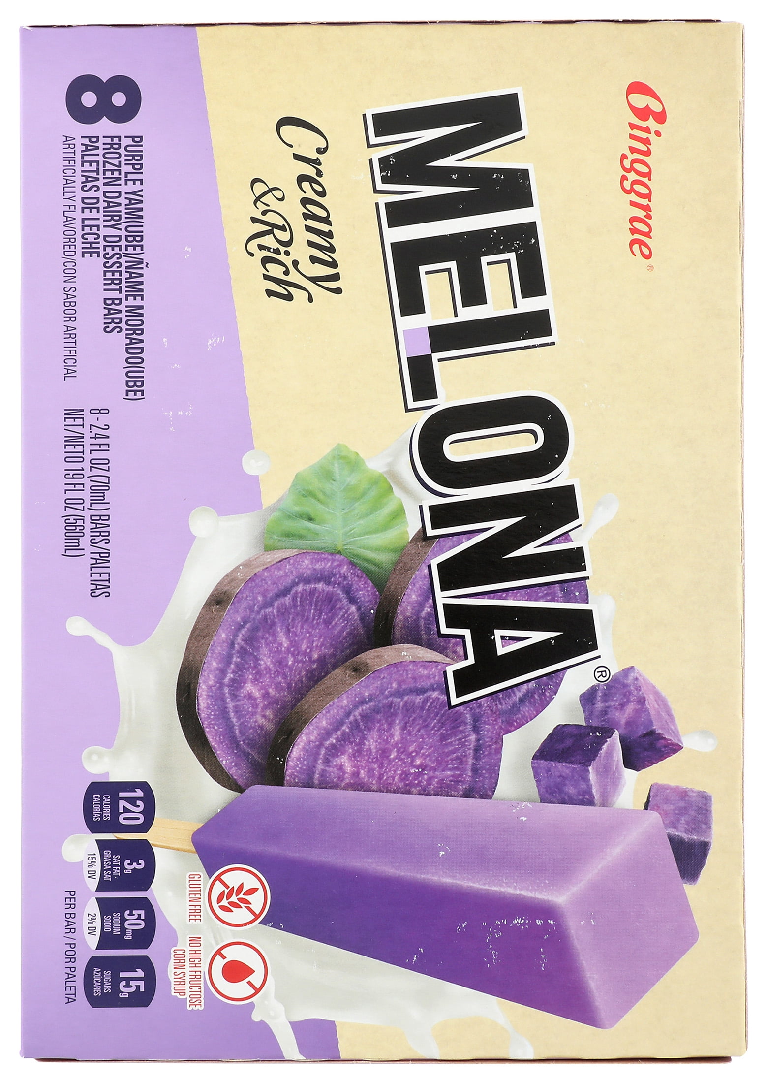 Binggrae Melona Ube Frozen Dairy Dessert Bars, 19 fl oz, 8 Ct