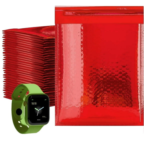 Red Metallic Bubble Mailers, Padded Self Seal Envelopes, 300 Count, 6.5 x 9 in