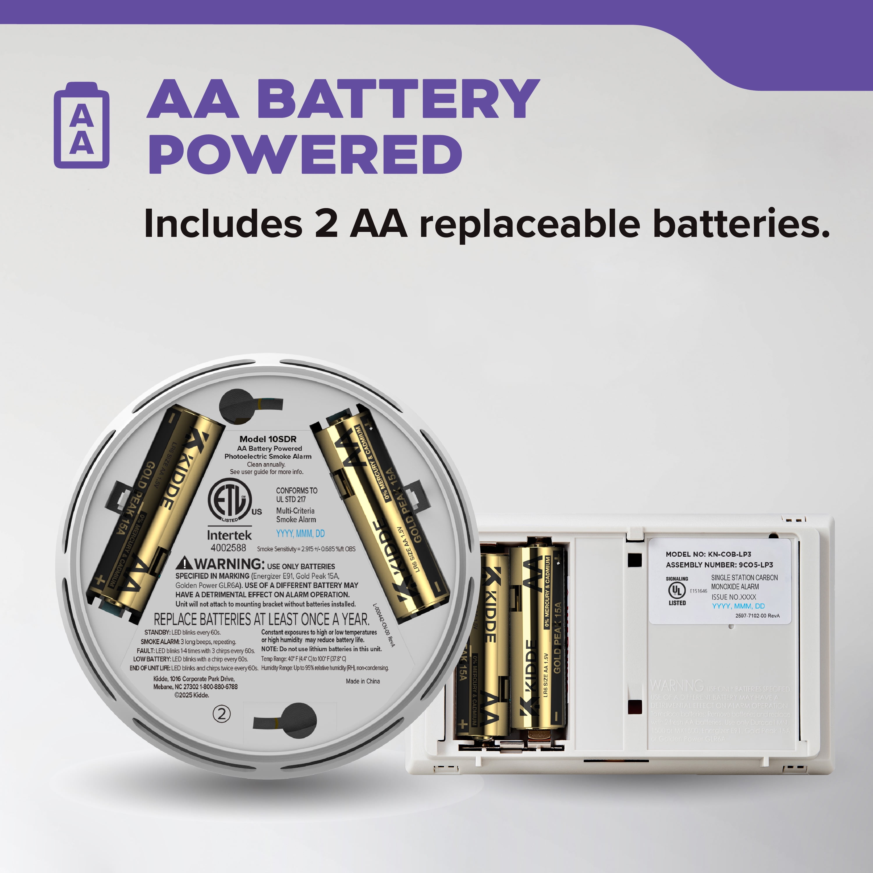 Kidde Battery-Operated 4-inch Smoke Detector & Carbon Monoxide Value Pack, Batteries Included