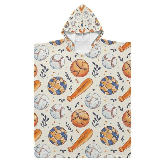 Kid Hooded Beach Towel Bath Poncho Towels Soft Absorbent Quick Dry for Boy Girl Baseball Bats Soccer Basketball S