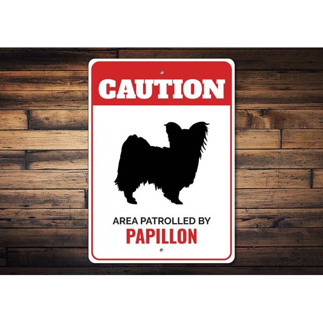 Señal de advertencia para perros Papillon, señal para perros amantes de los Papillon, señales de raza de perro, regalo de Papillon, señal para puerta de mamá Papillon, señal de metal para perros