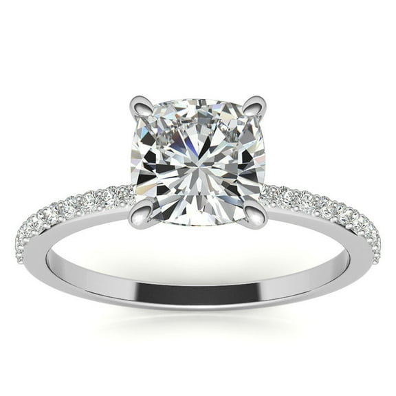 Cushion Cut Moissanite Solitaire Engagement Ring Sterling Silver for Women