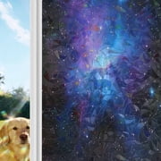 Starry Sky Rainbow Window Privacy Film, Dark Blue and Purple Space Stars Mystery Universe Stained Glass Window Film, Sun Blocking Static Cling Non Adhesive Door Stickers 17.7 x 39.3 Inches