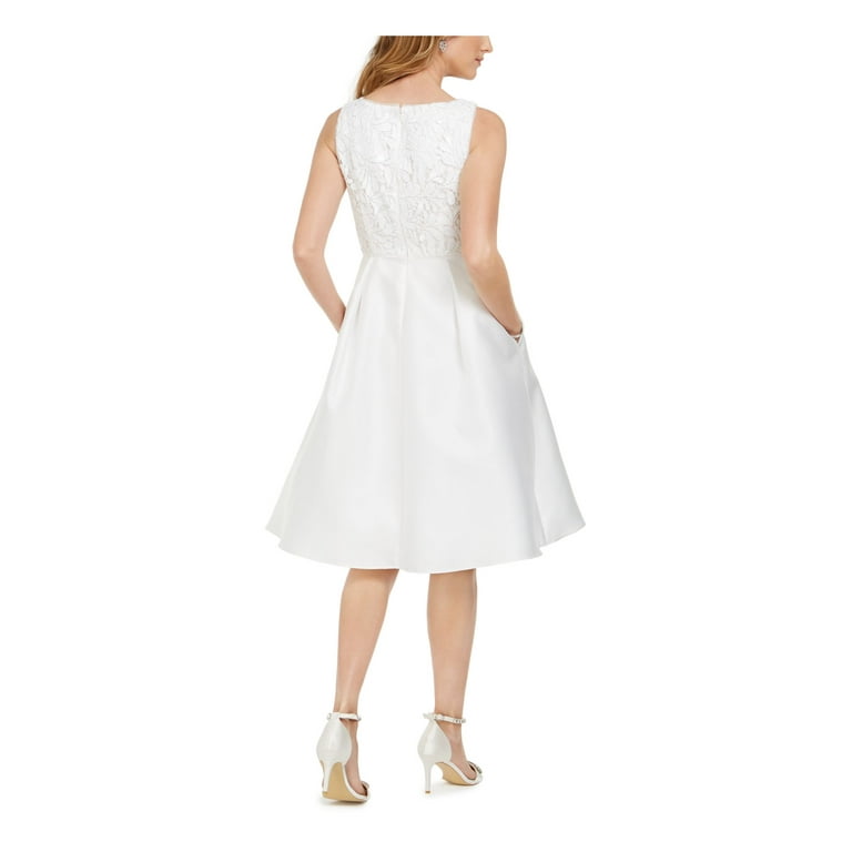 Adrianna Papell Womens Lace Pleated Cocktail Dress Ivory 16