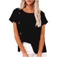 thumbnail image 3 of Blouses for Women Crew Neck Business Casual Tops Summmer Button Loose Fit Short Sleeve Shirts, 3 of 7