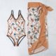 thumbnail image 2 of Gibobby Conjunto de Traje de Baño para Mujer Traje de baño de 1 pieza para mujer+1 pieza para cubrir traje de baño de dos piezas con estampado vintage Mo(Marrón,XL), 2 of 4