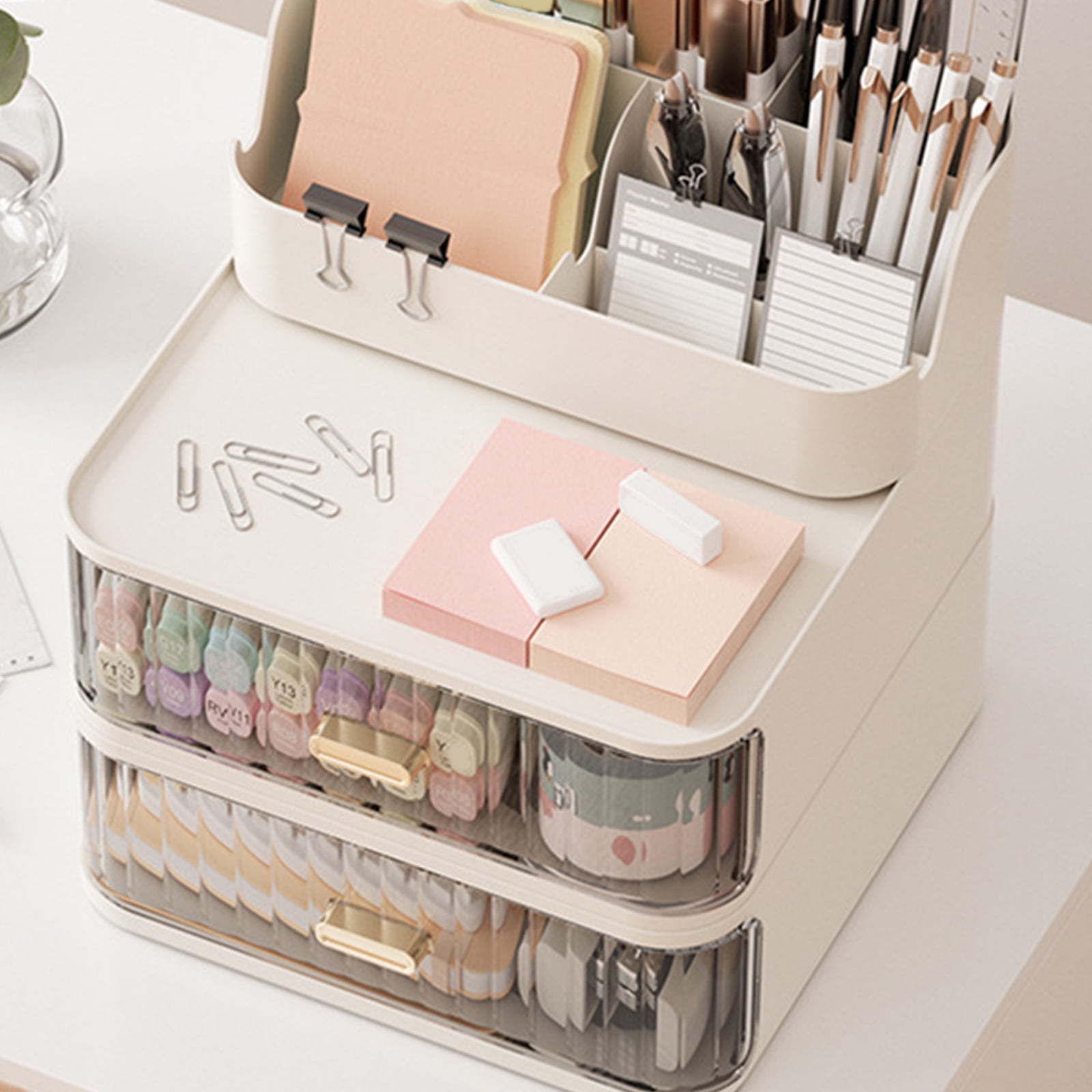Multipurpose Desktop Organiser Trays with Clear Drawer Stackable Plastic Storage Box Container For Cosmetics Pens Marker
