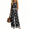 thumbnail image 2 of TEAJOPSUU Womens 2 Piece Boho Floral Sets Loose Sleeveless Crew Neck Tank Tops Wide Leg Drawstring Waist Pants with Pockets Macthing Outfits Black, 2 of 5