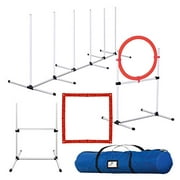 CHEERING PET, Dog Agility Training Equipment, 4 Piece Dog Obstacle Course Includes Dog Jump, Tire Jump, Pause Box and Weave Poles with Carrying Case, Indoor or Outdoor Dog Agility Training
