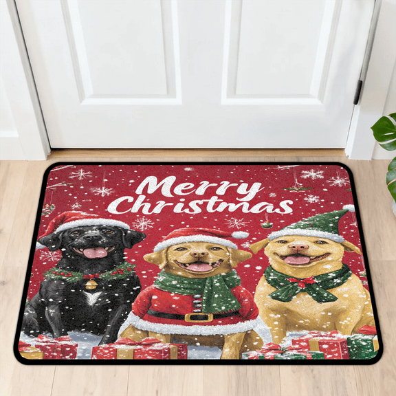 CURLYOOT Christmas Golden Retrieve Indoor Doormat, Non-Slip Absorbent Door Mat 24" x 16", Entrance Floor Mat Washable Entry Doormats for Entryway Front Back Door