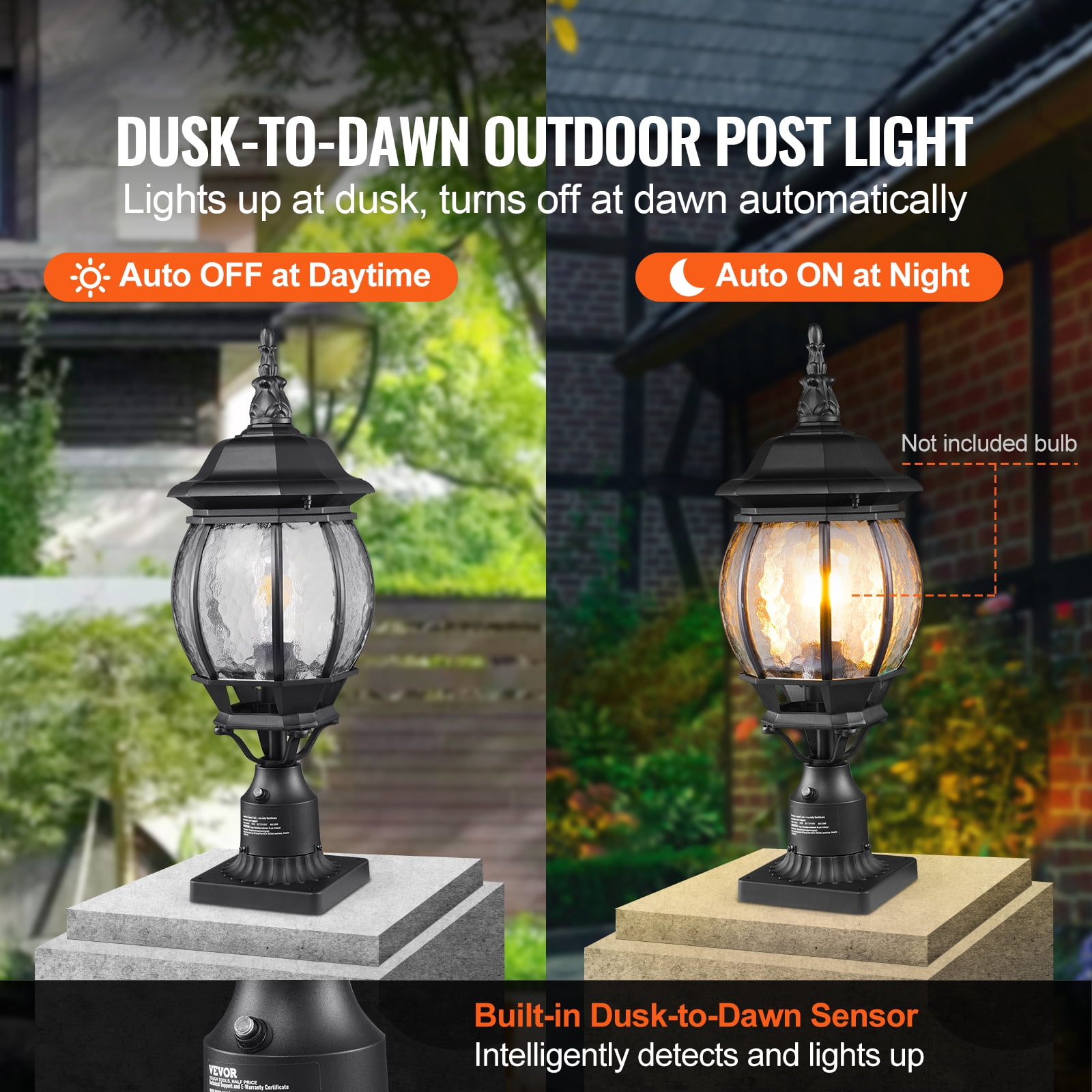 KFFKFF 2 Set Twilight to Sunrise Outdoor Post Light, 20.87 in, Weather-Resistant Lamp Post Lights with 3.5 in Pier Mount Base Glass Cover, Surge-Resistant Outdoor Pole Lights