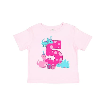 

Inktastic Fifth Birthday Dinosaur Party in Pink Gift Toddler Toddler Girl T-Shirt