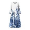 thumbnail image 4 of Up to 60% off!pstuiky Dresses for Women, Women Cotton and Linen Dress Long Sleeve Crew Neck Dress Printed Dress and Ankle Dress Casual Holiday Dress with Pockets Leisure Blue XXL, 4 of 5