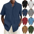 thumbnail image 5 of Mens Summer Button Down Shirts Cotton Linen Short Sleeve Casual Beach T Shirt Trendy Loose Vacation Blouse Stand Collar Lightweight Tops, 5 of 6